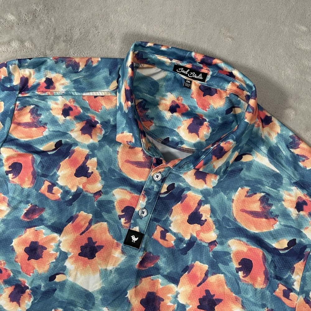 Bad Birdie Golf Polo Shirt Mens 2XL Woodstock Floral AOP Performance Stretch EUC